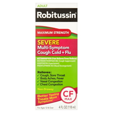 Robitussin Force maximale sévère contre la toux Multi-Symptom froide + grippe CF liquide, 4 fl oz