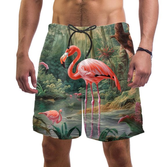 luoweisi Men's Beach Shorts Quick Dry Swim Trunks with Mesh Lining Flamingo L