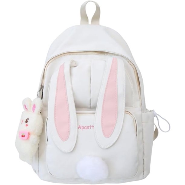 LHSHID Kawaii Bunny Ear Backpack for Girls Teen Women School Daypack for Travel Bookbag with Cute Pendant (Blue)