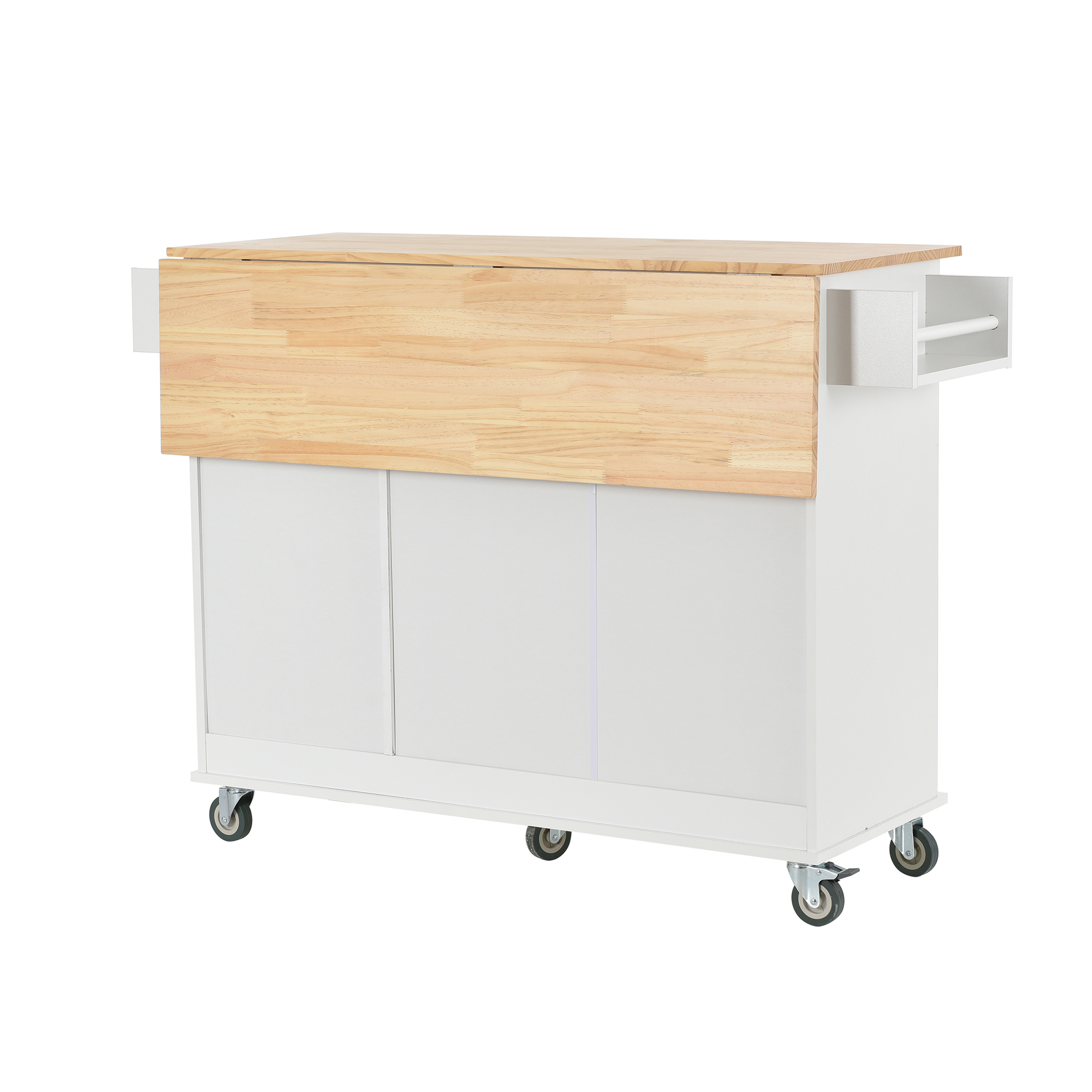 EUROCO Rolling Mobile Kitchen Island with Solid Wood Top and Locking Wheels, Storage Cabinet and Drop Leaf Breakfast Bar, Towel Rack & Drawers, White