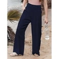 thumbnail image 2 of Women Linen Palazzo Pants Navy Blue S, 2 of 4