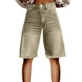 thumbnail image 2 of Brown Women's Jeans Flare Denim Shorts for Women Wide Leg Denim Shorts Woman Vintage Floral Print High Waisted Straight Pants with Pockets, 2 of 4