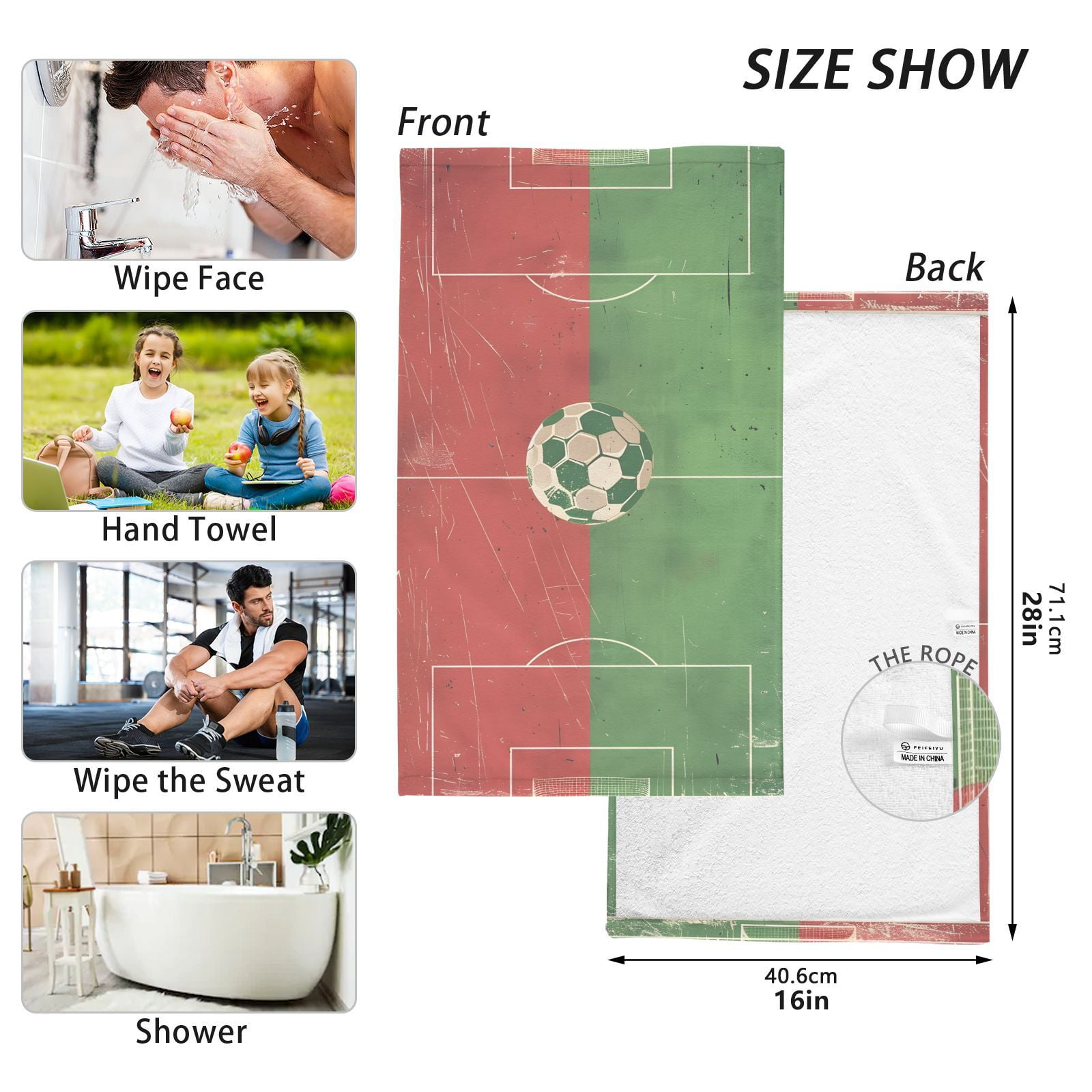 Match Football Hand Towels Cotton Bath Towels Large Face Towels Absorbent for Bathroom 2 Packs