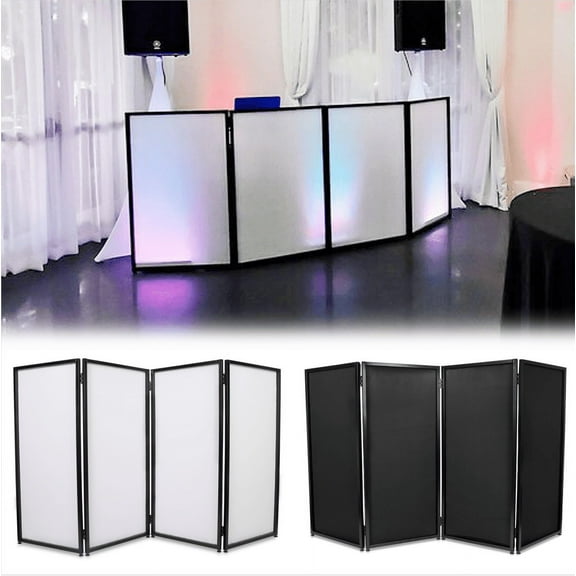 HECASA Foldable DJ Facade Table 19.5 x 39 x 44 Inch DJ Event Facade Booth Stand Cover Screen White/ Black Scrim Metal Frame w/Travel Bag Case