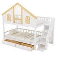 thumbnail image 5 of Harper & Bright Designs Full over Full House Bunk Bed with Window and Roof, Wood Full Size Storage Stairway Bunk Bedframe with 2 Drawers, White+Natural, 5 of 14