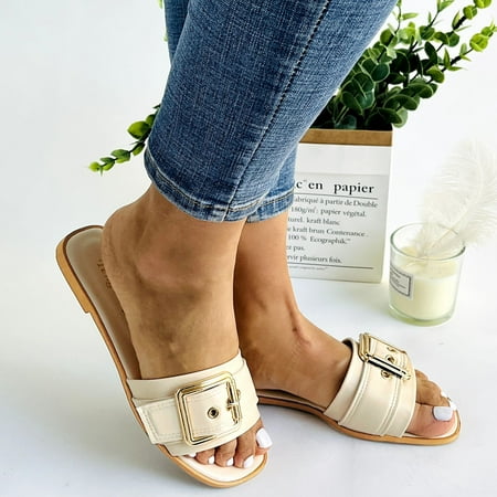 

Ykohkofe Women Shoes Flat Flip Metal Buckle Slippers Sandals Slippers Summer Ladies Sandals Slippers