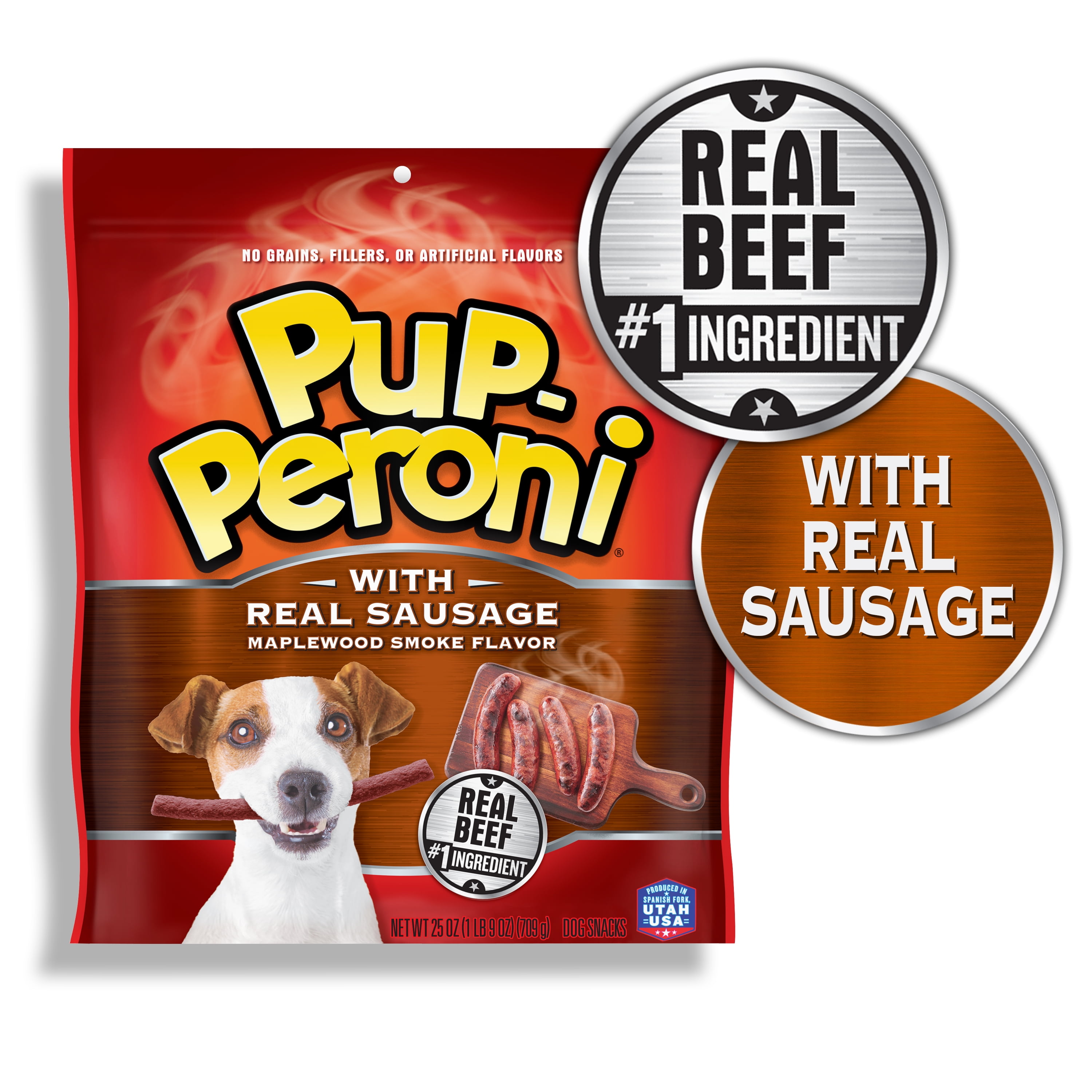 PupPeronI Dog Treats with Real Sausage, Maplewood Smoke Flavor, 25