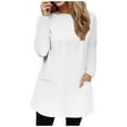 thumbnail image 2 of HVOBTTY Womens Long Sleeve Pullover T Shirt, Fall Tops for Women Plus Size, Women's Casual Fashion Solid Color Crew Neck Pocket Going Out T Shirt White, M, 2 of 5