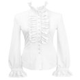 thumbnail image 1 of Women‘s Ruffle Trim Flounce Long Sleeve Mock Neck Blouse Top Button Down Office Work Shirt, 1 of 8