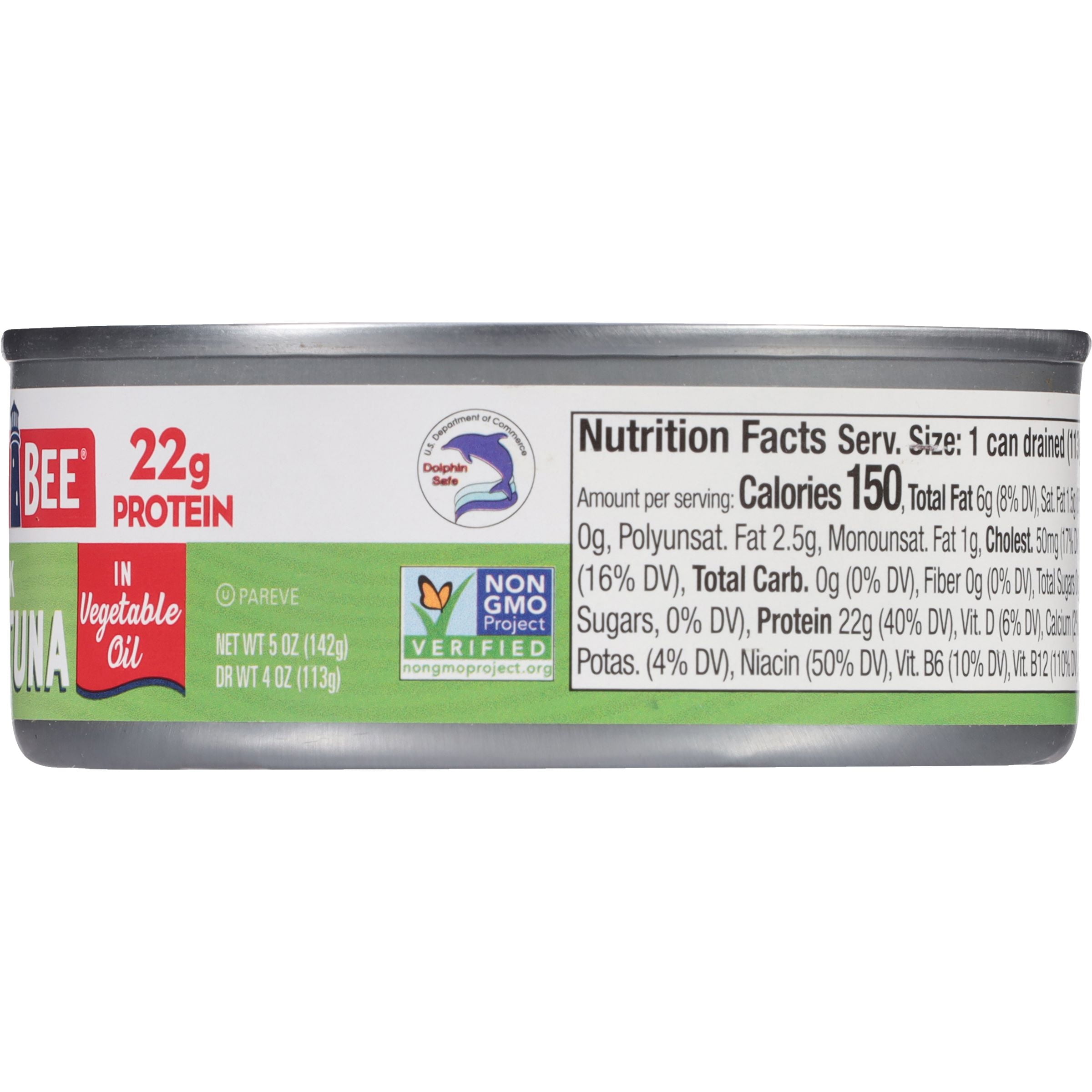 (24 pack) Bumble Bee Chunk Light Tuna in Vegetable Oil, Wild Caught Skipjack Tuna, Gluten Free, 22g Protein Per Serving, Non-GMO, Shelf Stable Can, 5 oz
