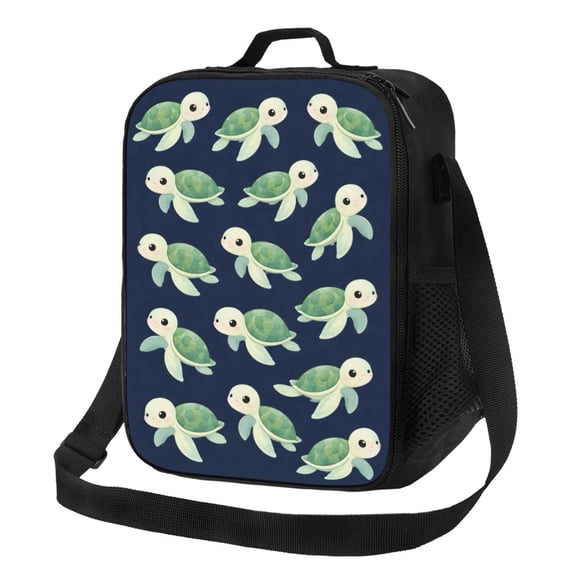 Cute Sea Turtle Ocean Lunch Bag Insulated Thermal Box with Shoulder Strap & Handle for Work and Picnic