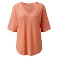 thumbnail image 6 of JGGSPWM Women's V-Neck Batwing Half Sleeve Waffle Knit Loose Solid Color Blouse Tops Orange XL, 6 of 7