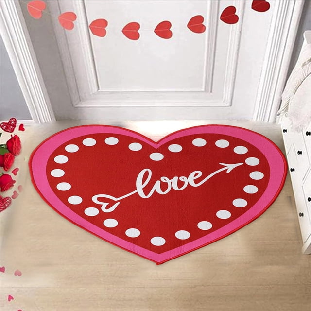 EGNMCR Bathroom Rugs, Rugs for Living Room, Area Rug, Valentines Day Bathroom Rug Cute Valentines Door Mat Lover Shape Shower Bathroom Decoration Heart Rug Non Sliped Washable Flock floor mats