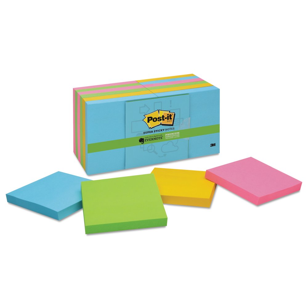 Postit Notes Super Sticky Evernote Collection Notes, 3 x 3, Assorted