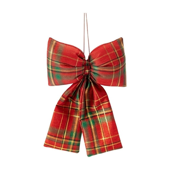 Christmas Plaid Bow Ornament – Fabric Hanging Decoration for Tree, Window, Wall or Gift Wrapping, Classic Holiday Ribbon Decor for Home, Wedding, Party