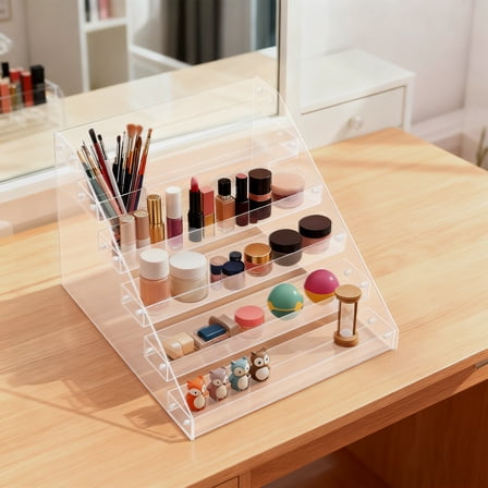 Peakora 6-Tier Clear Acrylic Rack Ladder Stand Display Shelf Perfume Makeup Organizer Nail Polish Storage Shelf Tiered Clear Acrylic Risers for Display 11.73*12.71*9.53 In