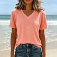 thumbnail image 4 of hoksml Women Heather V Neck Short Sleeve T Shirt Loose Curved Hem Basic Casual Tee for Summer Daily Beach, 4 of 6