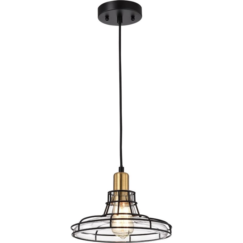 CHLOE Gianna 1 Light Black and Burnished Brass Mini Pendant Ceiling Fixture 10"