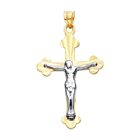 Genuine 14K Two-Tone Gold Diamond-Cut Jesus Cross Pendant for Men & Women – Real Solid Gold, 40mm x 23mm, Not Plated or Filled
