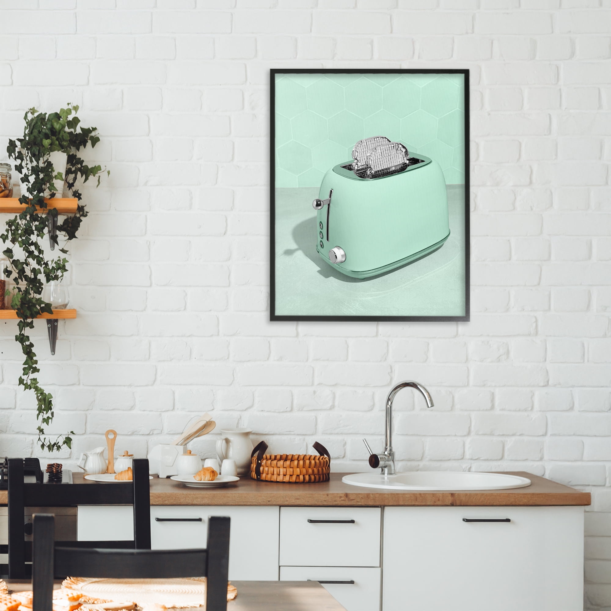 Stupell Industries Disco Toaster Over Green Black Framed Giclee Art, design by LISH Creative