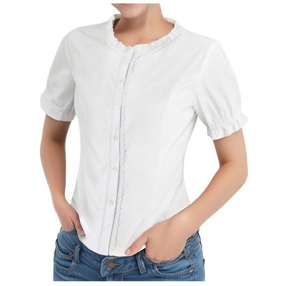 Women's Casual Lace Round Neck T-Shirt Comfortable All Season Top For Holidays Everyday Wear With Jeans