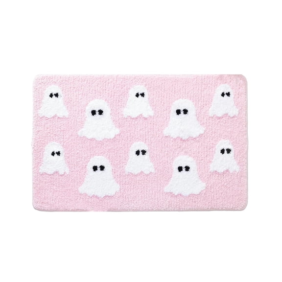 Halloween Bath Mat - Spooky Ghost Bathroom Rug Non Slip - Cute Shower Mat for Bedroom Living Room Decor,Pink