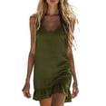 thumbnail image 3 of Fashion Dresses for Womens 2026 Summer Plus Size Cotton And Linen Solid Color Long Skirt With Thin Shoulder Straps And V-neck Suspender Dress, 3 of 8