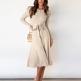 thumbnail image 2 of CEHVOM Robe Tricotée Unie pour Femmes Manches Longues Robe Décontractée Robe Longue, 2 of 8