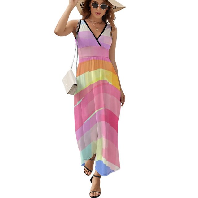 Watercolor Stripes Vestido Sin Mangas Para Mujer, Traje De, Ropa De Cumpleaños, Verano
