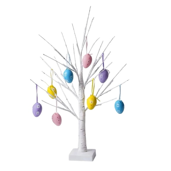 23.62Inch Easter Egg White Birch Tree with Light, Twig Tree Table Centerpiece for Spring Home Indoor Decorations