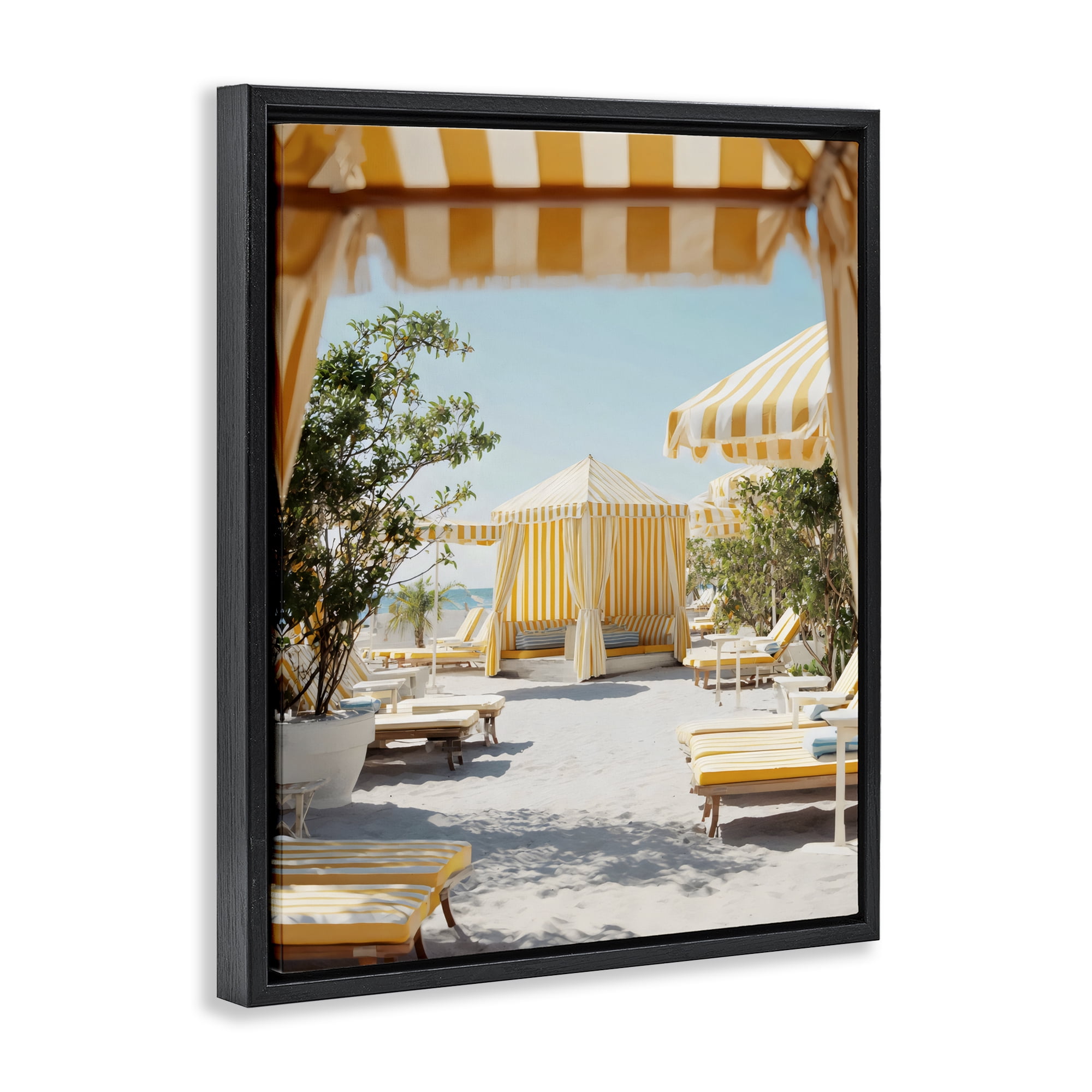 Stupell Industries Yellow Striped Beach Cabanas Black Framed Floater Canvas Wall Art, design by Franklyn Gregory