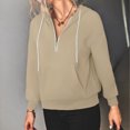 thumbnail image 3 of Hoodie Zipper Pocket Long Sleeve Drawstring Pure Color Fashionable Hooded Tops for Women Khaki L, 3 of 6