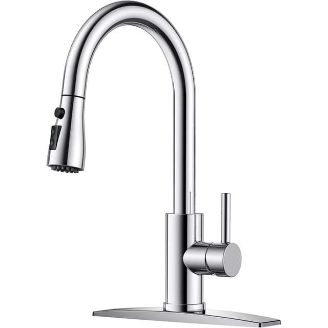 Robinet de Cuisine avec Modes de Pulvérisation à Descente, Acier Inoxydable, Haut Arc, Robinets d'Évier de Cuisine Vintage, Poignée Unique, Robinet Extractible pour Ferme, Caravane, VR, Bar, pour Ou Trou, Nickel Brossé