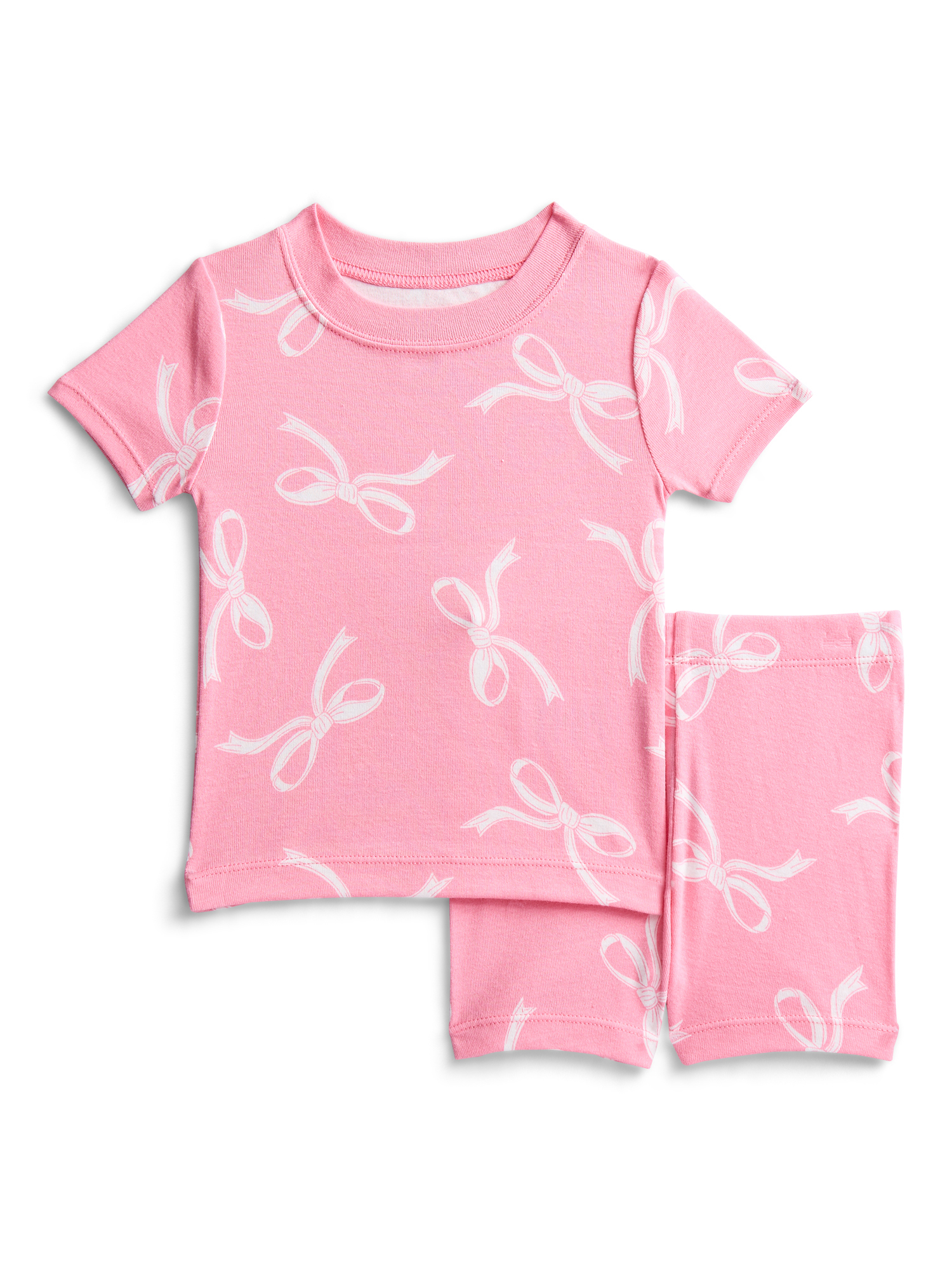 Wonder Nation Toddler Girls Short Sleeve Tee and Shorts Cotton Tight Fit Pajama Set, 4-Piece, Sizes 12M-5T