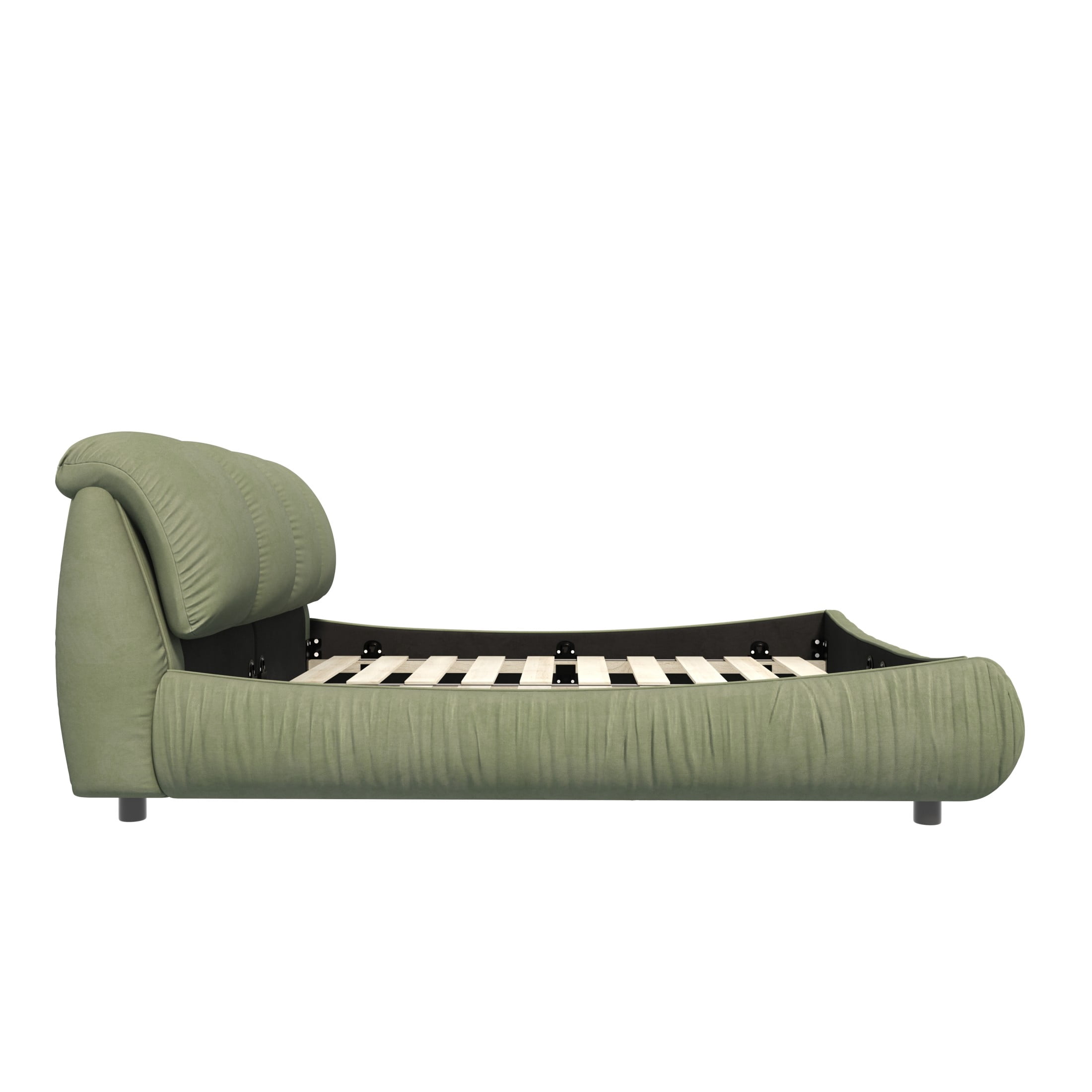 Noble House Rowen King Size Luxury Upholstered Platform Bed, Ergonomic Padded Cloud Headboard, Green