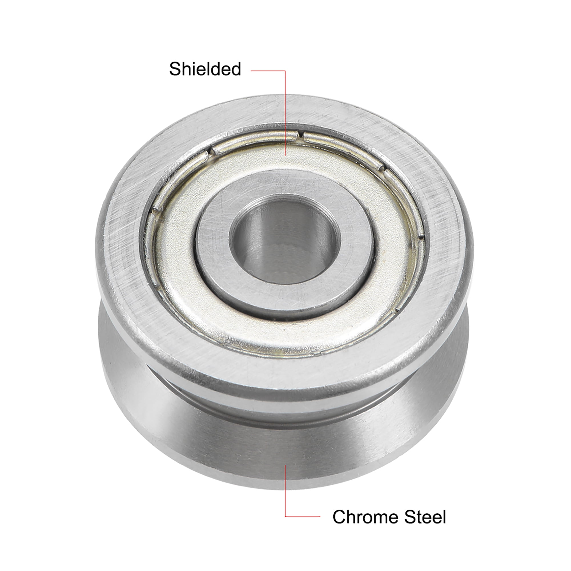 Uxcell 0.31'' x1.18''x0.55'' V-Groove Ball Bearing Guide Pulley Bearings  Chrome Steel Silver Tone 1pcs