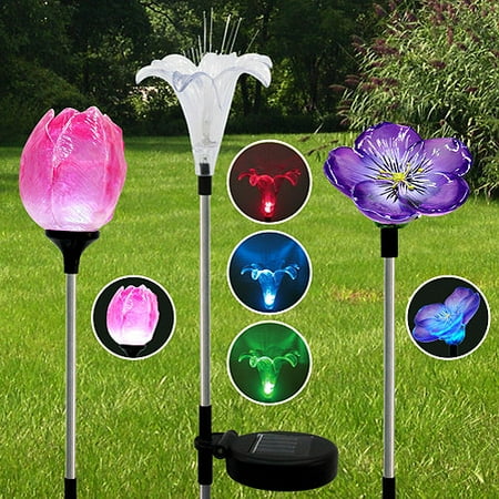 solar garden flower powered led light three flowers outdoor patio walmart