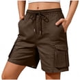 thumbnail image 3 of Women's Soft Solid Drawstring Elastic Waistband Cargo Shorts, Mid Waisted Relaxed Fit with Functional Side Pockets, Comfy Tummy Control Pull On Style, Casual Everyday Wear,, 3 of 7