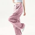 thumbnail image 5 of Hvot&aat Women's Y2K Irregular Drawstring Front Pants Solid Color Cargo Pants Casual Straight Leg Pants, 5 of 6