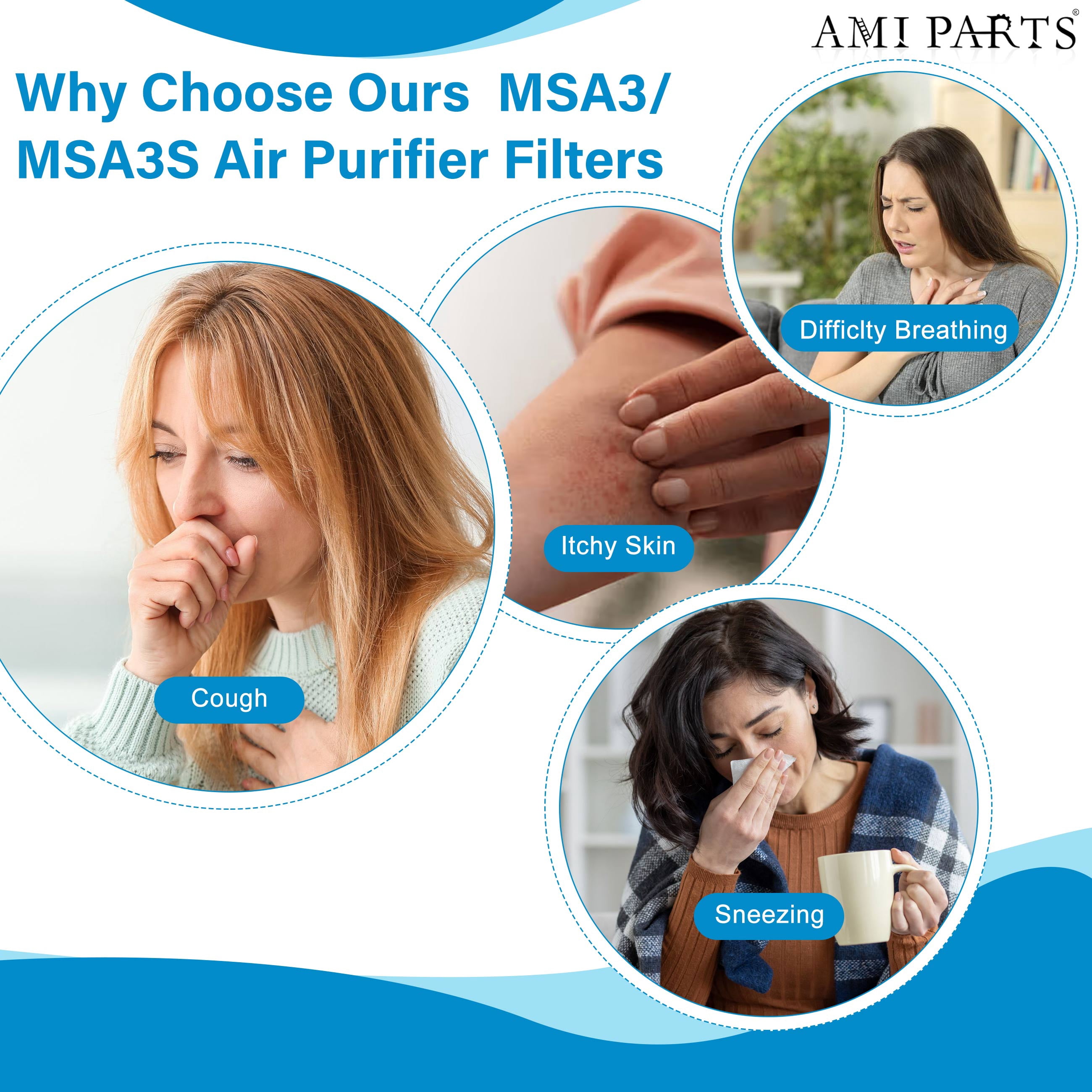 AMI PARTS MSA3 3-in-1 True HEPA Filter Replacement for Membrane Solutions MSA3/MSA3S Air Purifier
