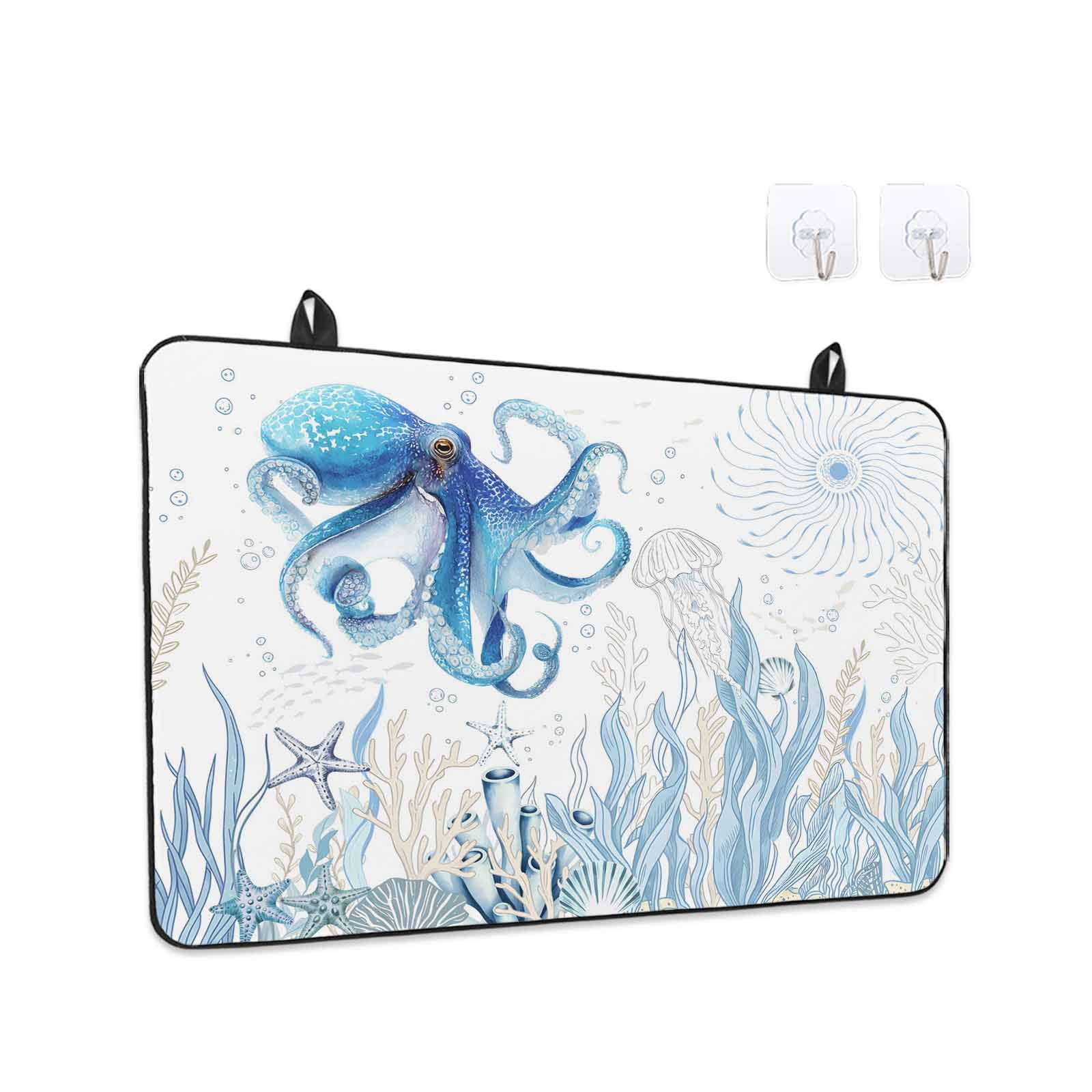 Blue Octopus Coastal Stove Top Cover for Electric Stove, Heat-proof & Non Slip Glass Top Stove Cover Protector, Summer Beach Nautical Ocean Coral Starfish Kitchen Flat Cooktop Rubber Mat 24x21 Inches