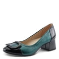 thumbnail image 2 of Azura Women's BABYSTEPS Slip-On Pump – Metallic Leather with Sculptural Buckle and Architectural Block Heel, 2 of 9