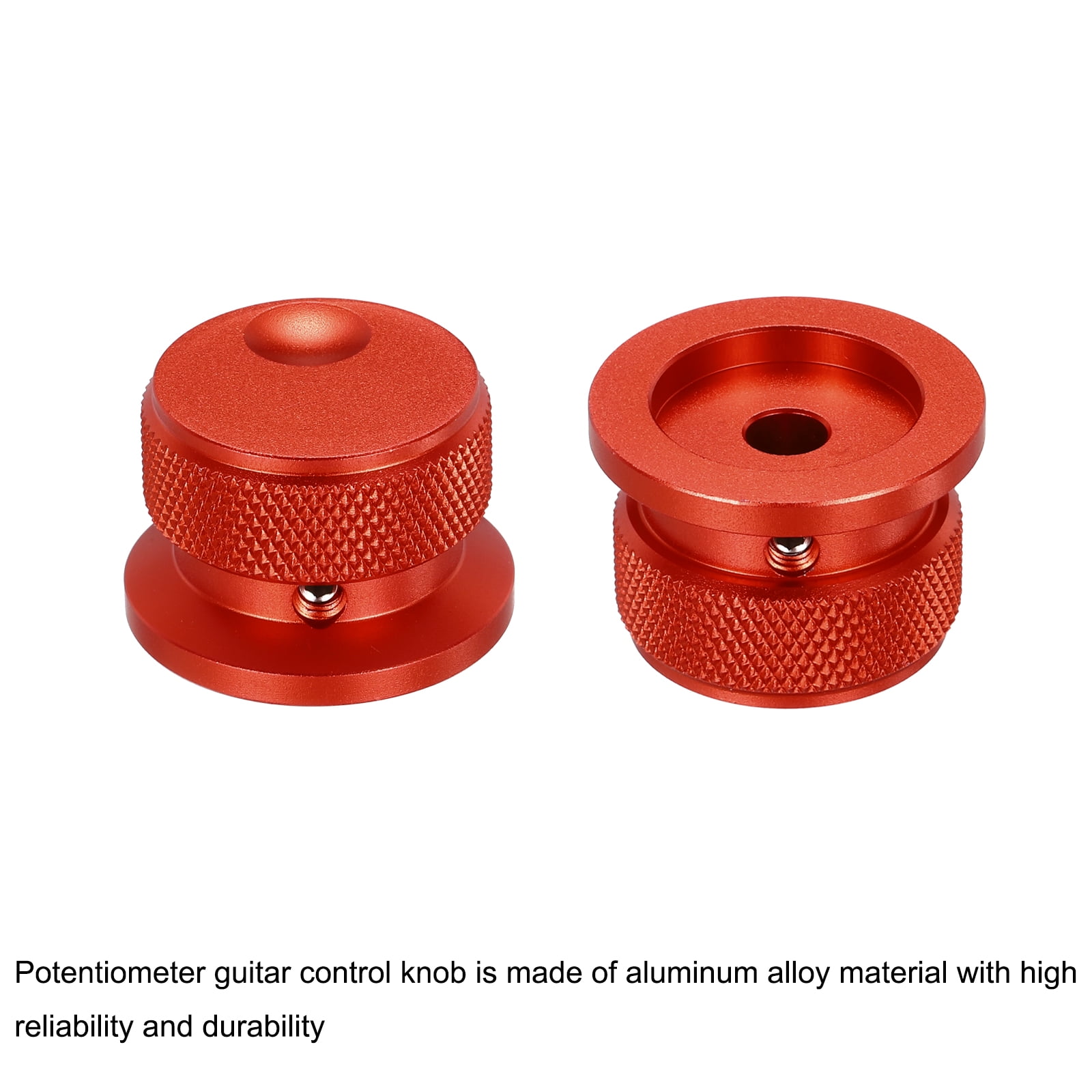 2 Pcs Aluminium Potentiometer Knobs, 1/4" (6mm) Universal Volume Tone Control Knobs with Oval Groove Indicator, 4/5" Red(30x20mm)