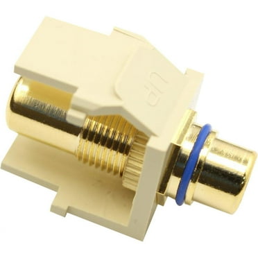 Leviton RCA Feedthrough QuickPort Connector, Gold-Plated, Blue Stripe, Ivory Housing (40830-BIL)