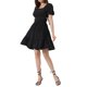 thumbnail image 4 of Vestido con fruncido INSPIRE CHIC para el verano casual de mujeres con lazo en la espalda y volantes en forma de A L Negro, 4 of 6