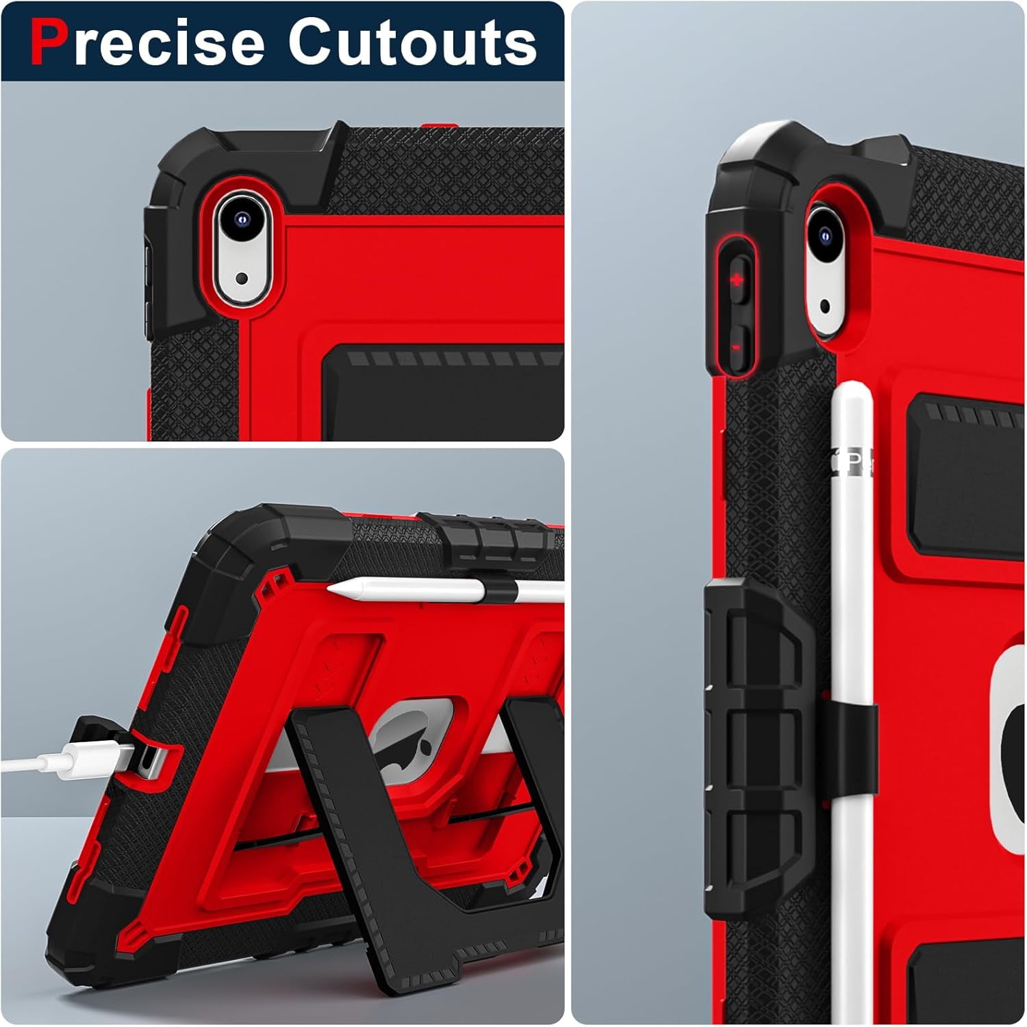 REQO Heavy Duty Protective Tablet Case for iPad 11th/10th Gen 2025/2022, 3 in 1 Robot Silicone Cover with Pencil Holder,Shoulder Strap, Large Bracket Fold Kickstand