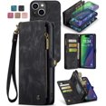 thumbnail image 1 of For iPhone 15 Wallet Case,iPhone 15 Zipper Folio Leather Case Wallet with Card Holder Strap Wristlet Detachable Magnetic Protective Back Case for iPhone 15 5G 6.1 Inch, 1 of 7