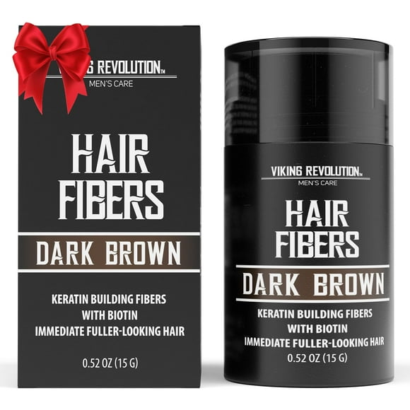 Viking Revolution Dark Brown Hair Fibers for Thinning Hair Men - Thick Fiber for Bald Spot Cover Up - Hair Building Fibers with Kerating and Biotin - Hair Fiber for Men for a Fuller Look (0.52oz)