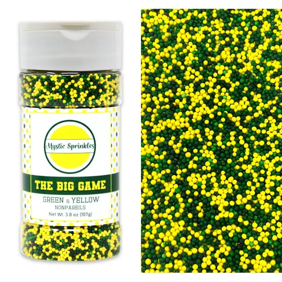 Mystic Sprinkles The Big Game: Green & Yellow Nonpareil Mix 3.8 oz Bottle