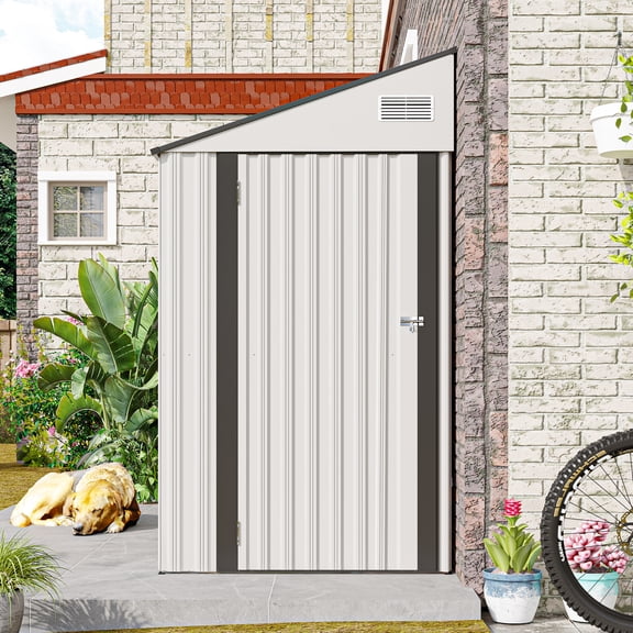 4' x 8' Lean-to Metal Storage Shed, Heavy Duty Outdoor Tool House with Single Hinged Door, Space-Saving Garden Shed for Side Yard & Narrow Space, 1 Box, Grey